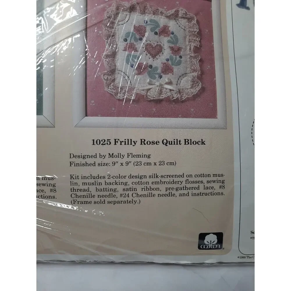 Vintage The Creative Circle Embroidery Kit 1025 Frilly Rose Quilt Block